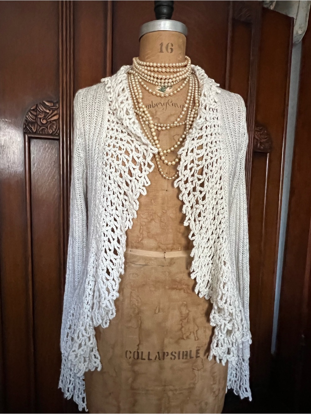 hazel Cream Crochet-Trim Open Drape Cardigan